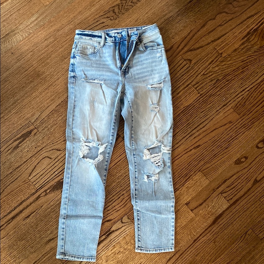 Eunina High Rise Distressed Jeans - Light Blue